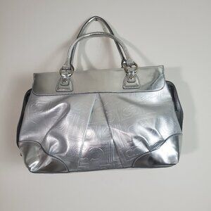Liz Clairborne Satchel Handbag Faux Leather Metallic Silver Classic